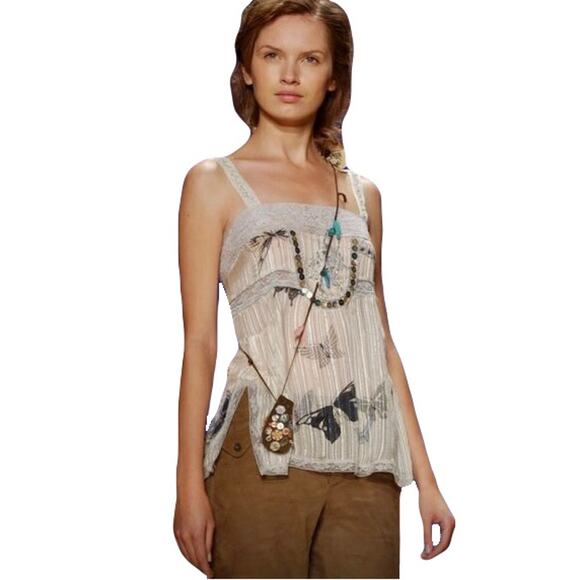 NWOT REBECCA TAYLOR Top 8 Silk Chiffon Butterfly Beads SilverTread Lace PearlBtn - Picture 1 of 15